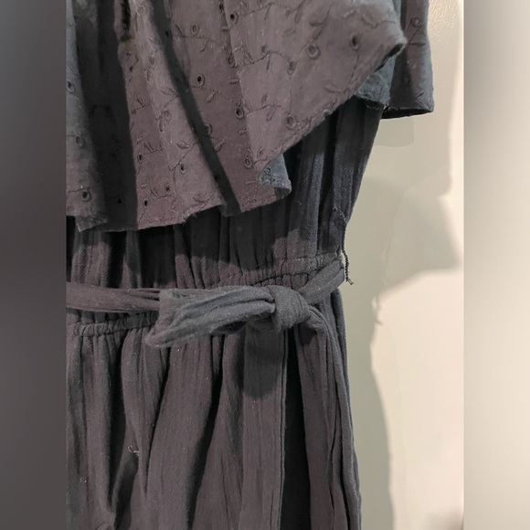 Black strapless eyelet detail dress with ruffle trim - Picture 3 of 4